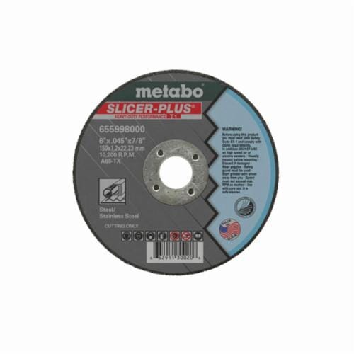 metabo® 655998000 Slicer Plus Cut-Off Wheel, 6 in Dia x 0.045 in THK, 7/8 in Center Hole, 60 Grit, Aluminum Oxide Abrasive